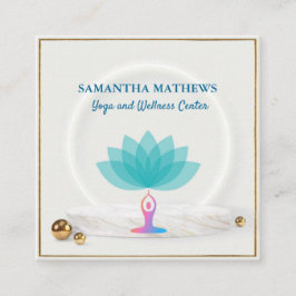 TARJETA DE VISITA CUADRADA ELEGANTE AZUL VERDE AZULADO LOTUS YOGA BELLEZA DE 