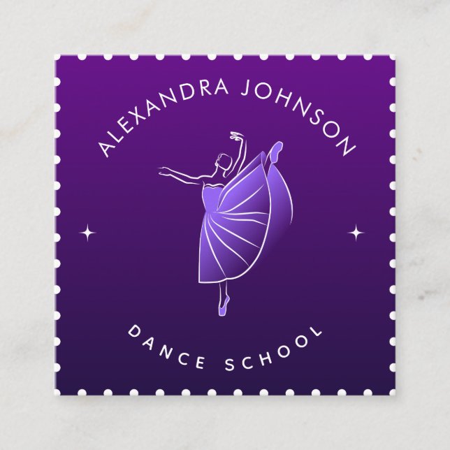 Tarjeta De Visita Cuadrada Elegante bailarina de la escuela de danza Silhouet (Anverso)