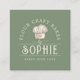 Tarjeta De Visita Cuadrada Elegante Baker's Pastry Chef Logo Cream Sage Green