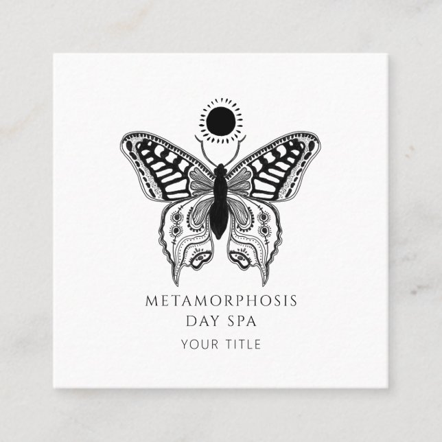 Tarjeta De Visita Cuadrada Elegante Balneario de Sol de Mariposa (Anverso)