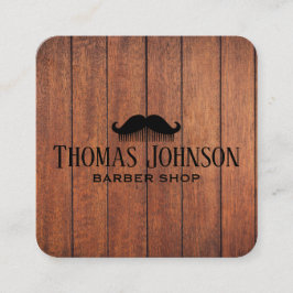 Tarjeta De Visita Cuadrada Elegante Barbería de Madera Rústica