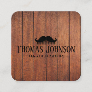 Tarjeta De Visita Cuadrada Elegante Barbería de Madera Rústica