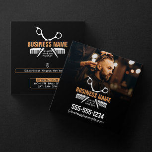 Tarjeta De Visita Cuadrada Elegante BarberShop profesional negro con estilo