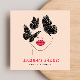 Tarjeta De Visita Cuadrada Elegante Belleza de mujeres mariposas rosadas y ne
