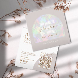 Tarjeta De Visita Cuadrada Elegante Belleza Holográfica Beige