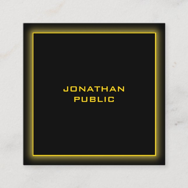 Tarjeta De Visita Cuadrada Elegante Black Professional Template Gold Textos (Anverso)