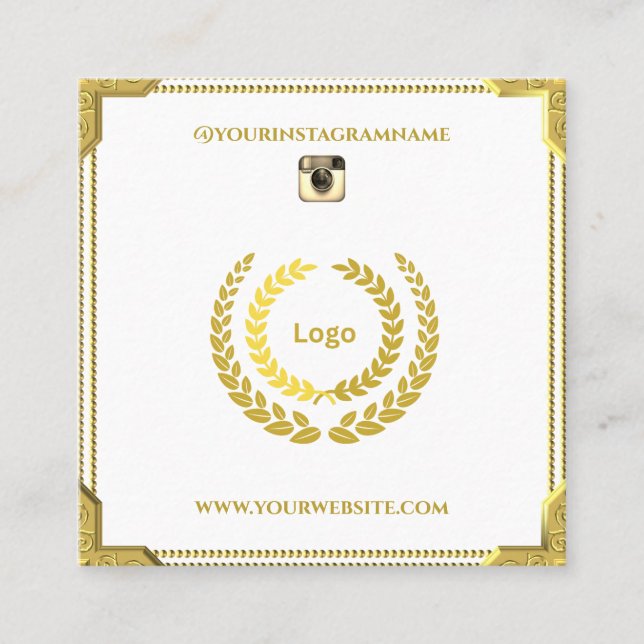 Tarjeta De Visita Cuadrada Elegante blanco dorado moderno (Anverso)