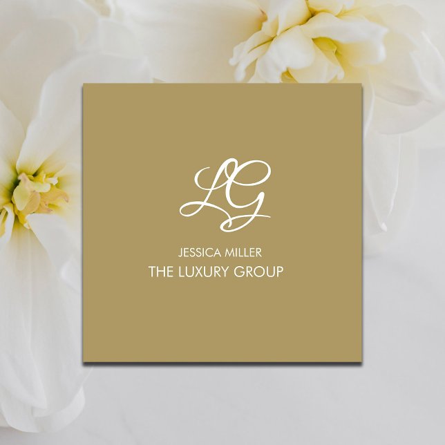 Tarjeta De Visita Cuadrada Elegante blanco dorado moderno (Subido por el creador)