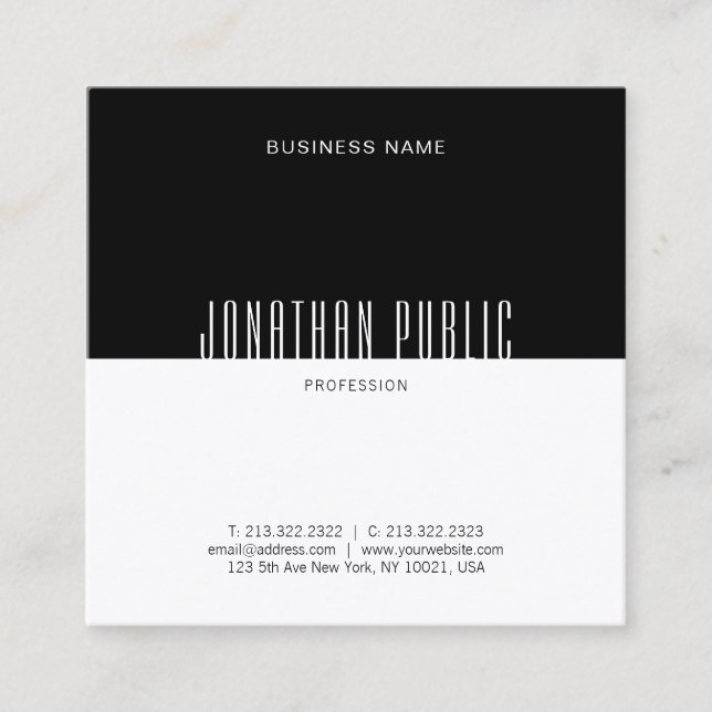 Tarjeta De Visita Cuadrada Elegante blanco negro blanco profesional superior (Anverso)