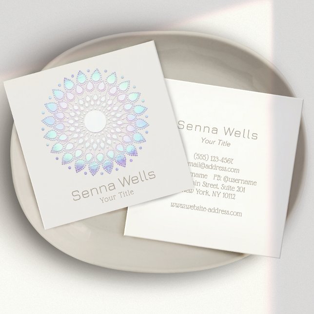 Tarjeta De Visita Cuadrada Elegante Blue Lotus Flower Mandala (Subido por el creador)