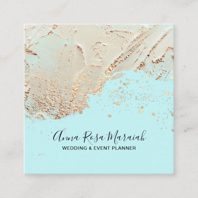 Tarjeta De Visita Cuadrada *~* Elegante Boda Aqua Relieve metalizado dorado P (Anverso)