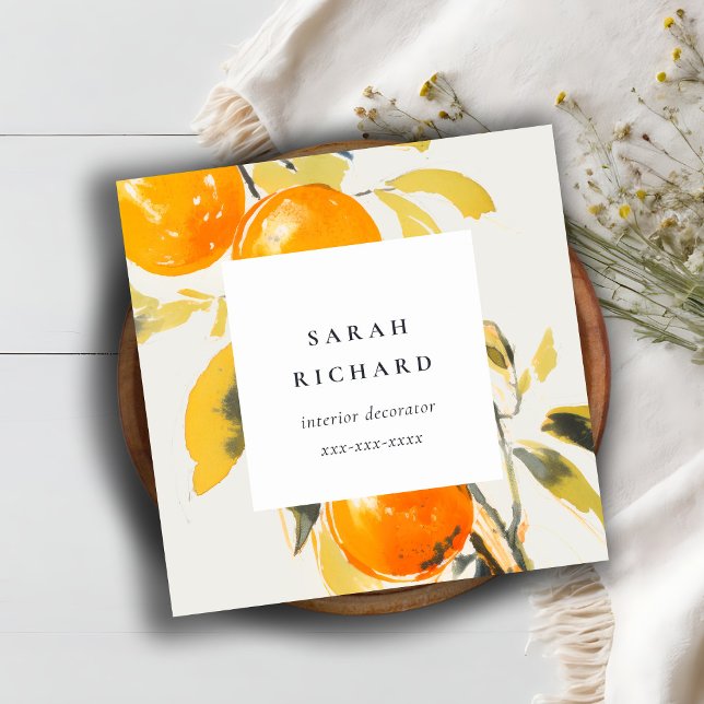 Tarjeta De Visita Cuadrada Elegante Boho Moderno Abstracto Esbozo Naranja Jar (Subido por el creador)