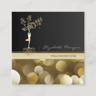 Tarjeta De Visita Cuadrada Elegante, Bokeh, Silueta de árbol dorado