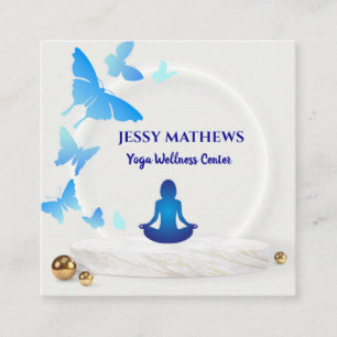 TARJETA DE VISITA CUADRADA ELEGANTE BOTONES AZULES VERDE AZULADOS DE MEDITACI