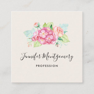 Tarjeta De Visita Cuadrada Elegante Bouquet De Flor De Color Rosa