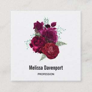 Tarjeta De Visita Cuadrada Elegante Bouquet Magenta Rosa Floral