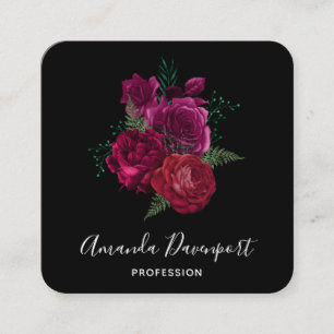 Tarjeta De Visita Cuadrada Elegante Bouquet Magenta Rosa Floral