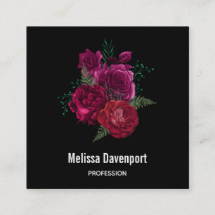 Tarjeta De Visita Cuadrada Elegante Bouquet Magenta Rosa Floral
