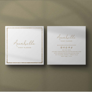 Tarjeta De Visita Cuadrada Elegante brillo dorado y marco blanco minimalista