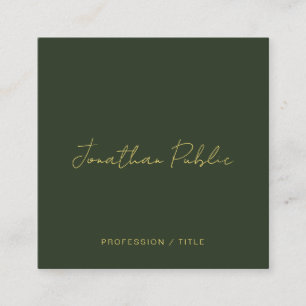 Tarjeta De Visita Cuadrada Elegante Caligrafía Verde Oscuro Texto Dorado Tend