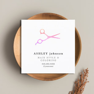 Tarjeta De Visita Cuadrada Elegante Camarero de tijeras rosa blanco Minimalis