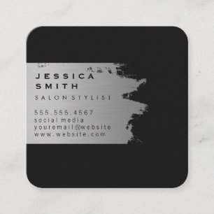 Tarjeta De Visita Cuadrada Elegante cepillado plateado