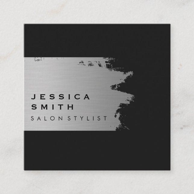 Tarjeta De Visita Cuadrada Elegante cepillado plateado (Anverso)