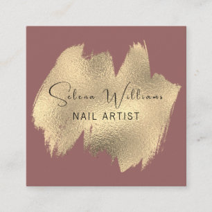 Tarjeta De Visita Cuadrada Elegante Cepillo Stroke Gold Pink Minimalista