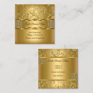 Tarjeta De Visita Cuadrada Elegante Clásico Dorado Aspecto Floral Damask