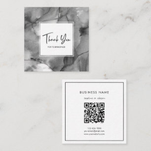 Tarjeta De Visita Cuadrada Elegante código QR abstracto de acuarela gris, gra