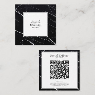 Tarjeta De Visita Cuadrada Elegante Código Qr blanco y negro Resumen Marble