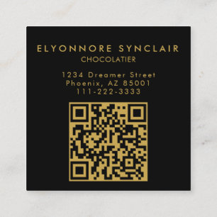 Tarjeta De Visita Cuadrada Elegante Código QR de Foto de Chocolatería en Negr