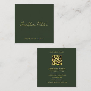 Tarjeta De Visita Cuadrada Elegante código QR de texto dorado con letra manus