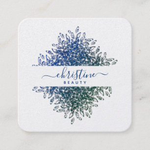 Tarjeta De Visita Cuadrada Elegante color azul verde Mandala Script Signature