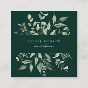 Tarjeta De Visita Cuadrada Elegante color de agua del follaje salvaje Esmeral