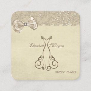 Tarjeta De Visita Cuadrada Elegante Con Estilo Sofisticado, Lazo, Encaje, Ves