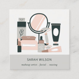 Tarjeta De Visita Cuadrada Elegante cosmético de artistas de maquillaje gris 