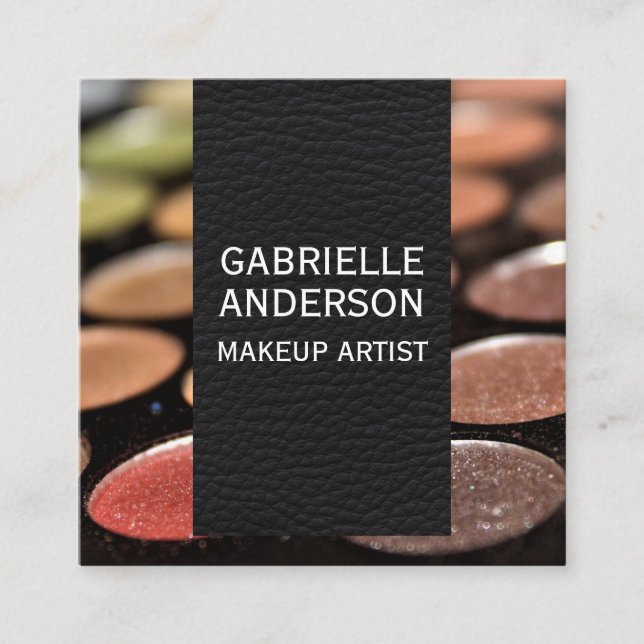 Tarjeta De Visita Cuadrada Elegante cuero negro | Paleta de maquillaje (Anverso)
