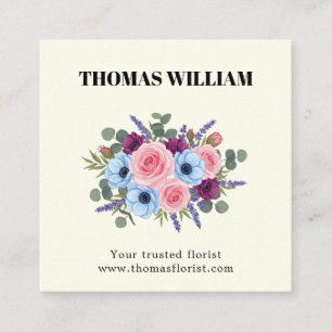 Tarjeta De Visita Cuadrada Elegante Cute rubor floral boho ramo de flores