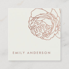 TARJETA DE VISITA CUADRADA ELEGANTE DE RUBOR BLANCO PINK ROSE GOLD FLORAL
