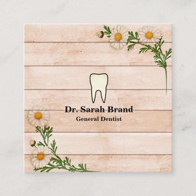 Tarjeta De Visita Cuadrada Elegante dentista Floral Diente dental Cuidado den (Anverso)