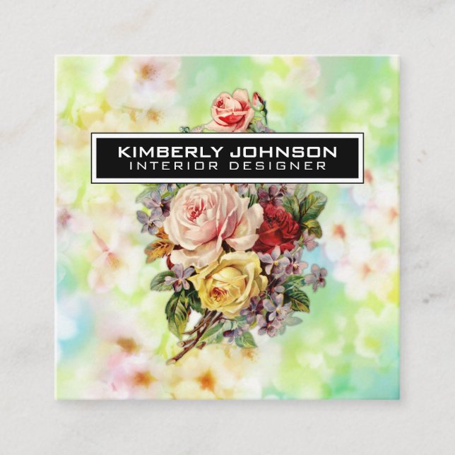 Tarjeta De Visita Cuadrada Elegante Diseño de Flores Negocio Editable Minimal (Anverso)