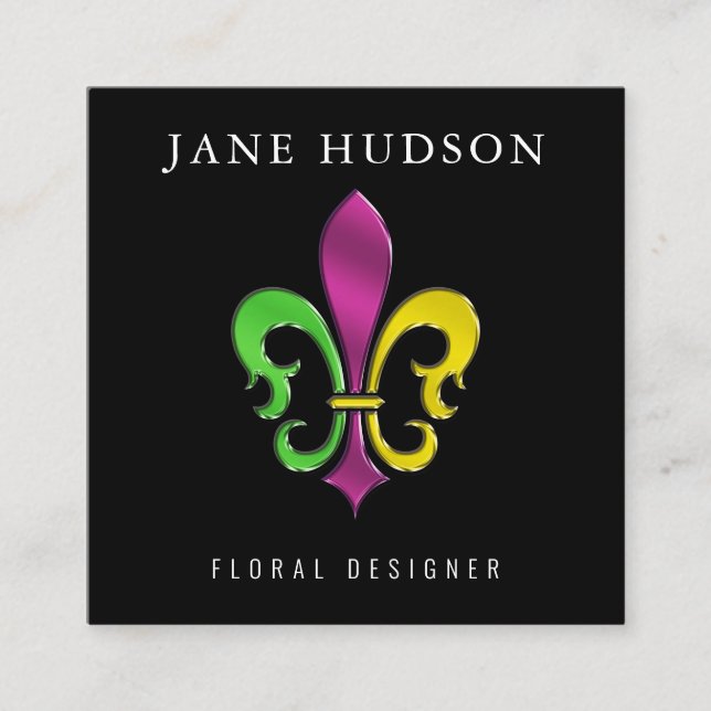Tarjeta De Visita Cuadrada Elegante Diseño Fleur De Lis (Anverso)