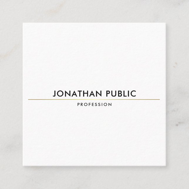 Tarjeta De Visita Cuadrada Elegante diseño simple Gold White Trendy Template (Anverso)