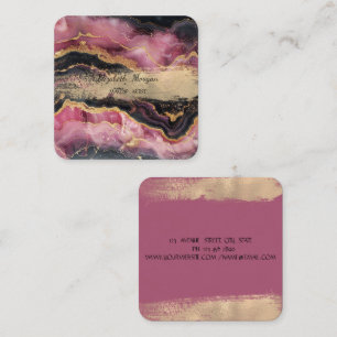 Tarjeta De Visita Cuadrada Elegante dorado brillante mármol negro burdeos