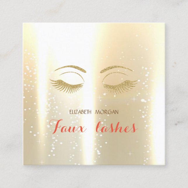 Tarjeta De Visita Cuadrada Elegante Elegante Moderno Shinny, Oro, Faux Lashes (Anverso)