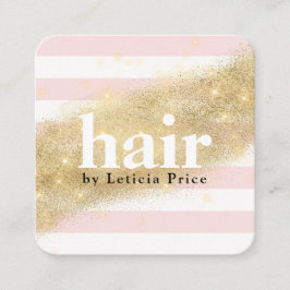 Tarjeta De Visita Cuadrada Elegante elegante purpurina dorado rayas pelo