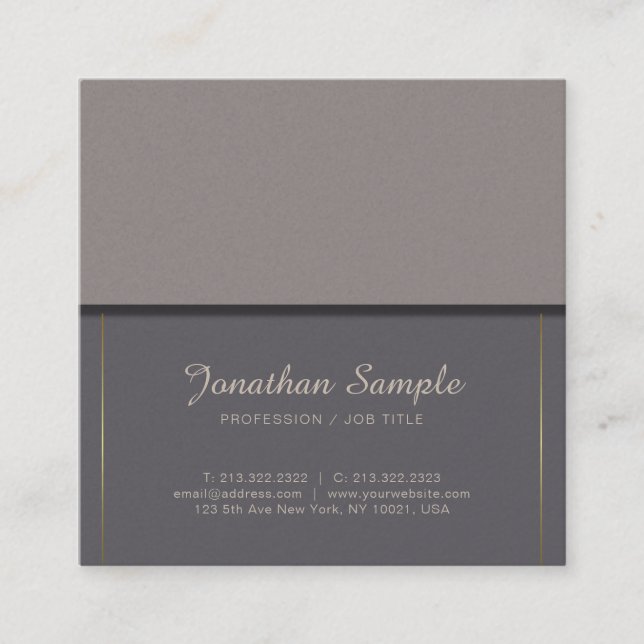 Tarjeta De Visita Cuadrada Elegante empresario de moda Elite Plain Luxury (Anverso)