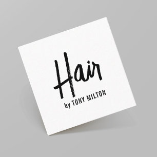 Tarjeta De Visita Cuadrada Elegante Estilista de Cabello Negro Blanco Moderno