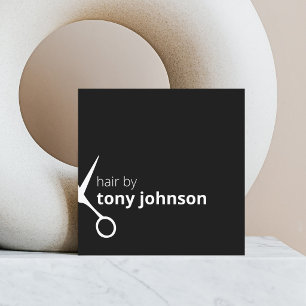 Tarjeta De Visita Cuadrada Elegante Estilista de Cabello Negro Blanco Moderno